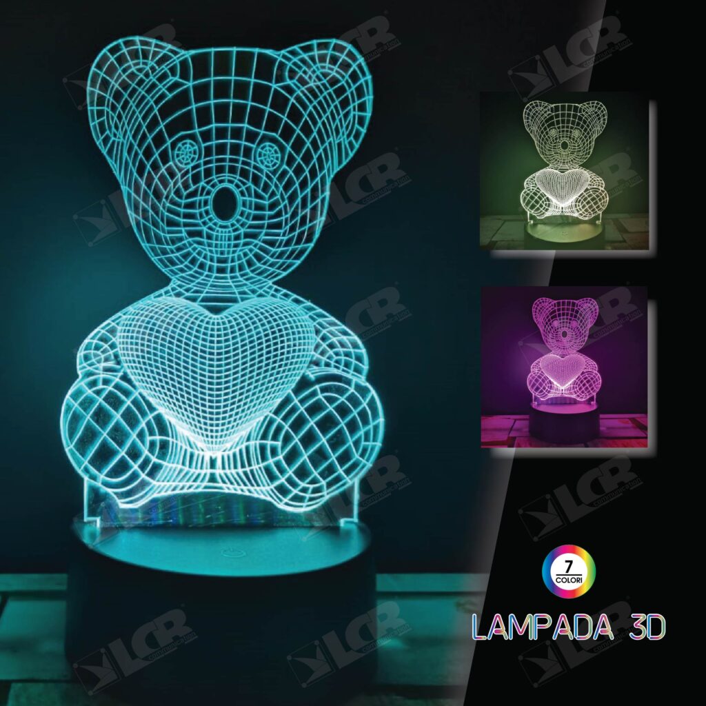 Lampada 3D Orsetto con cuore