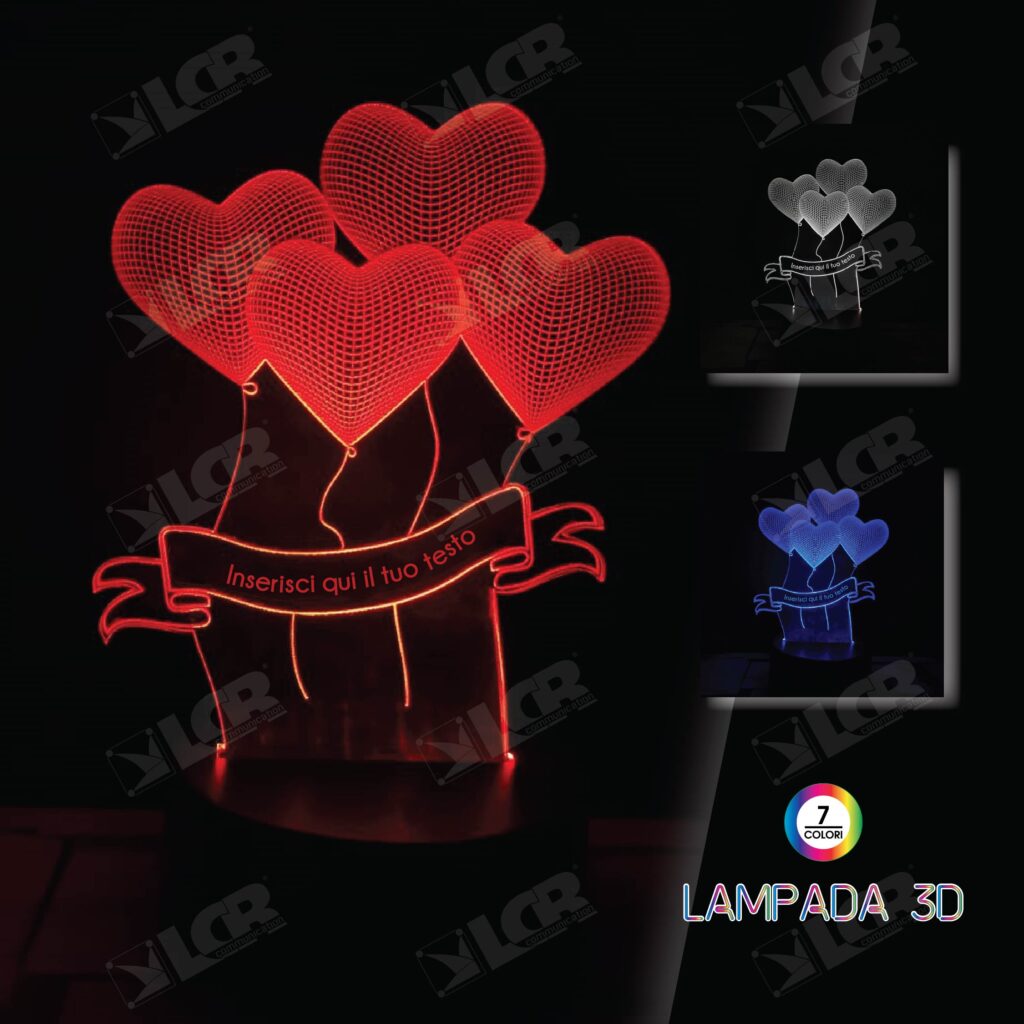 Lampada 3D Palloncini a cuore