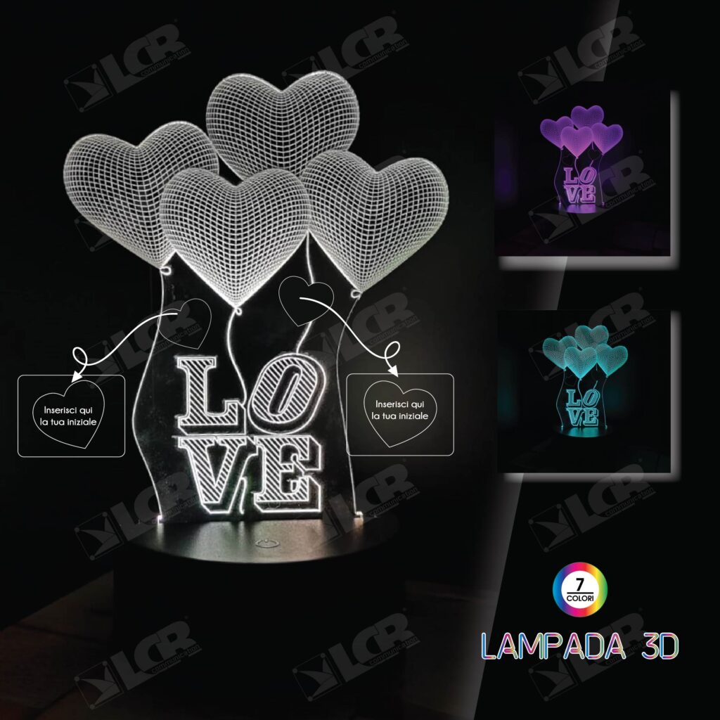 Lampada 3D Love Personalizzabile