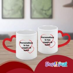 Personalizza Coppia Tazze “Linea Love”con manico a cuore
