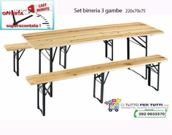 10 set birreria tavolo cm.220x70 + panche a 3 gambe