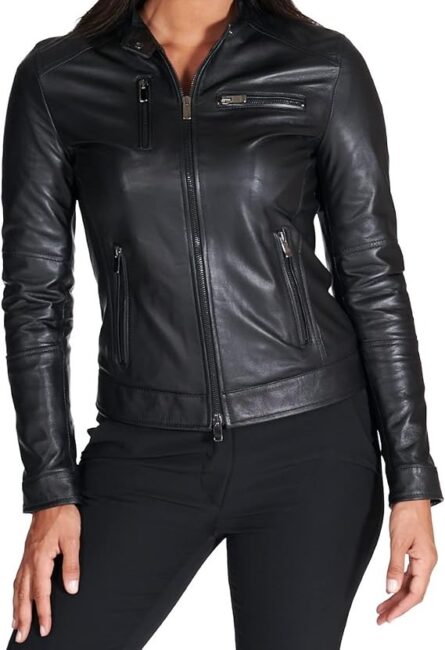 Giacca di pelle donna nera