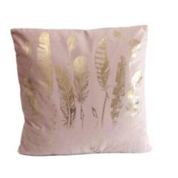 Cuscino in velluto con stampa a piume oro cm. 45×45