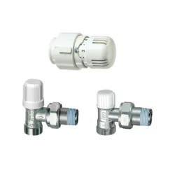 kit valvola + detentore a squadra + testa termostatica