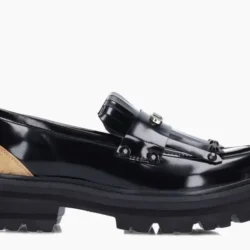 Mocassini Donna Platform Nero con Frange e Inserto Geo