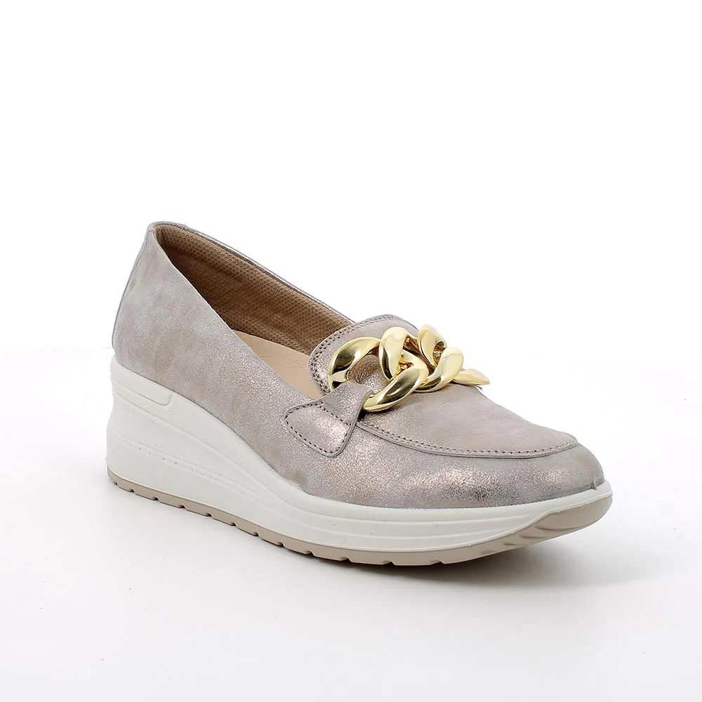 Mocassini Donna con zeppa in pelle color taupe Enval Soft - Image 2