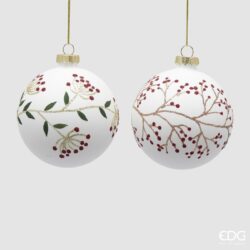 sfera vetro bianca con bacche rosse d.8 edg 2 pezzi