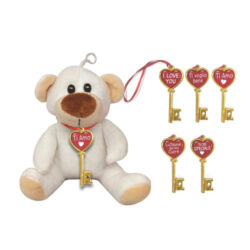 Orsetto peluche bianco con chiave dell’amore 15 cm