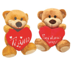 Orsetto peluche con cuore 20 cm bianco o marrone