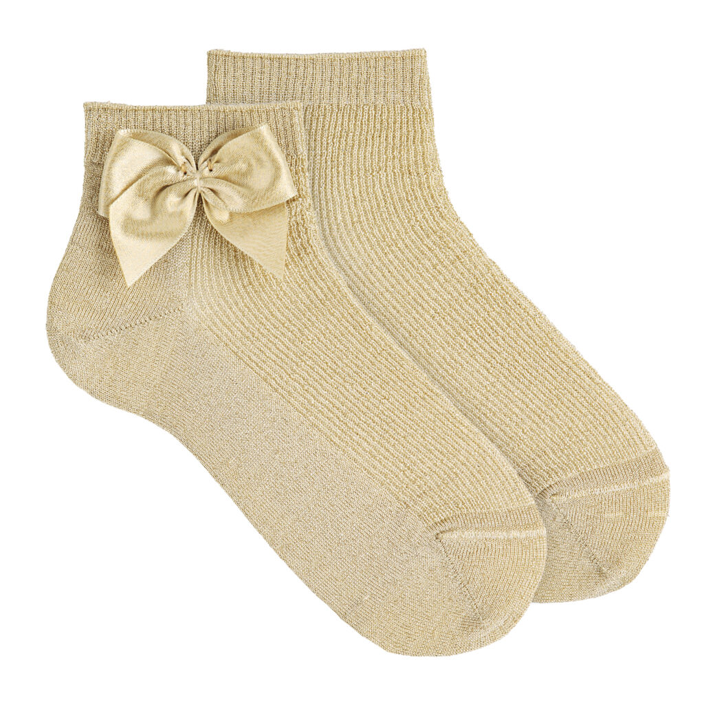 Calzino Neonata Bambina Lurex con Fiocco Oro